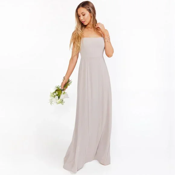 Show Me Your Mumu Lauren Tie Back Dove Grey Chiffon Bridesmaid Maxi Dress - Picture 5 of 16